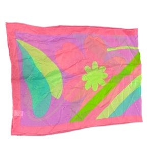 Vintage 90s Floral Scarf Hand Printed Chiffon Rayon Bright Japan